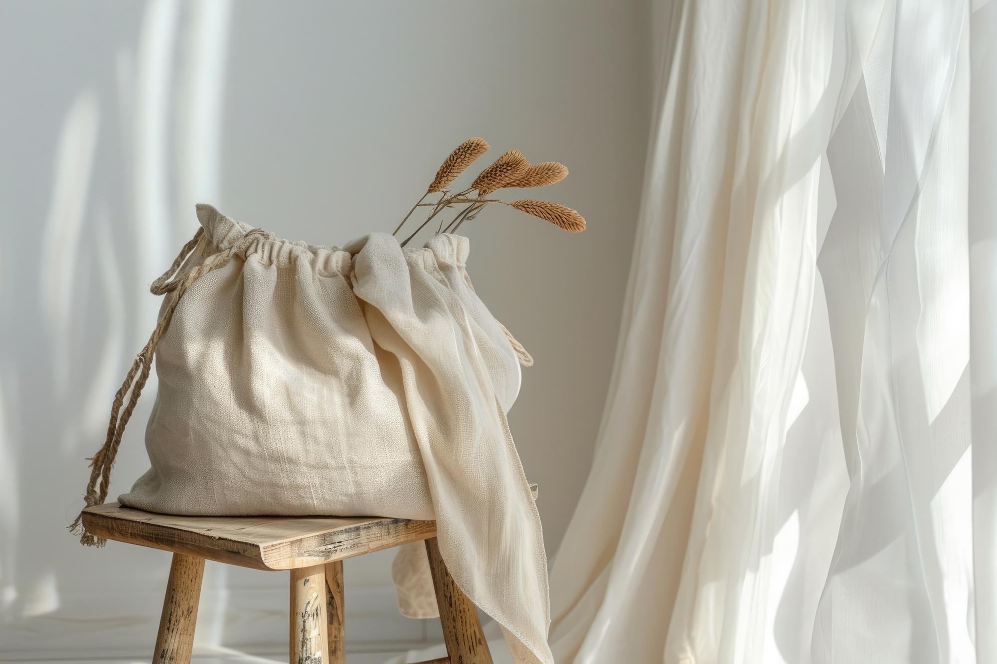 embroidered linen tote bag detail